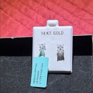 14 KT White Gold Princess Cut Moissanite Earrings - 6mm studs